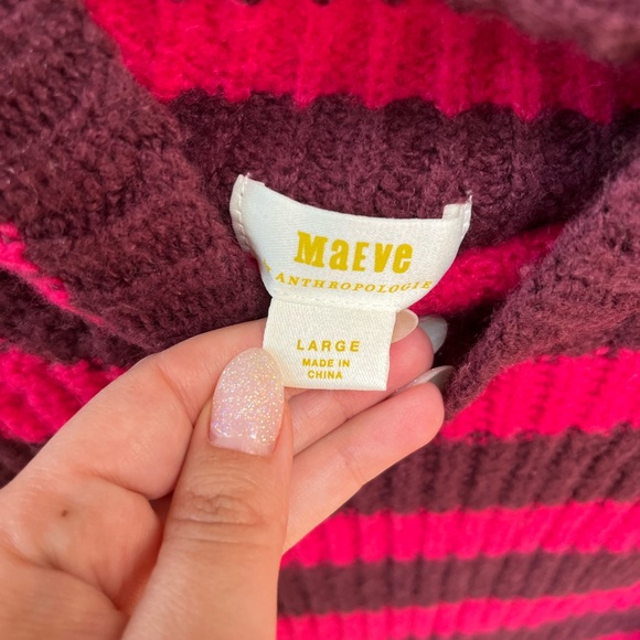 Maeve by Anthropologie Striped Wool Blend Turtleneck Sweater Bell Sleeves Size L - Picture 3 of 10